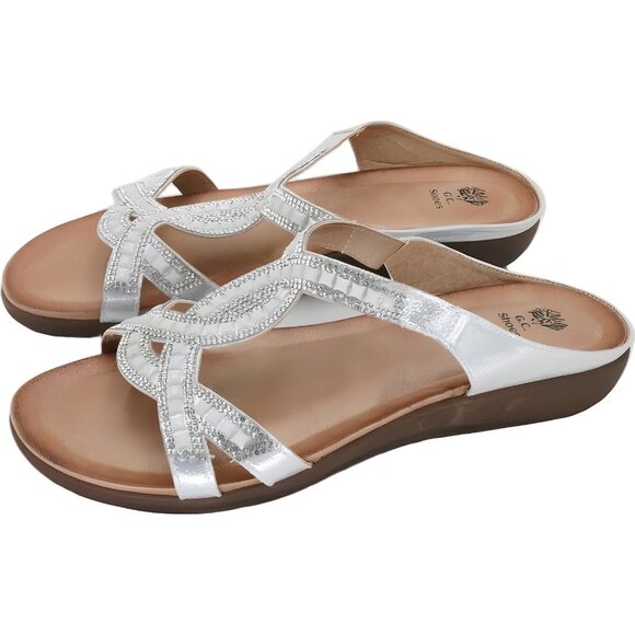 GC Shoes Alora Embellished Slide Sandals Sparkle Silver US 10M EU 42 - Picture 2 of 6